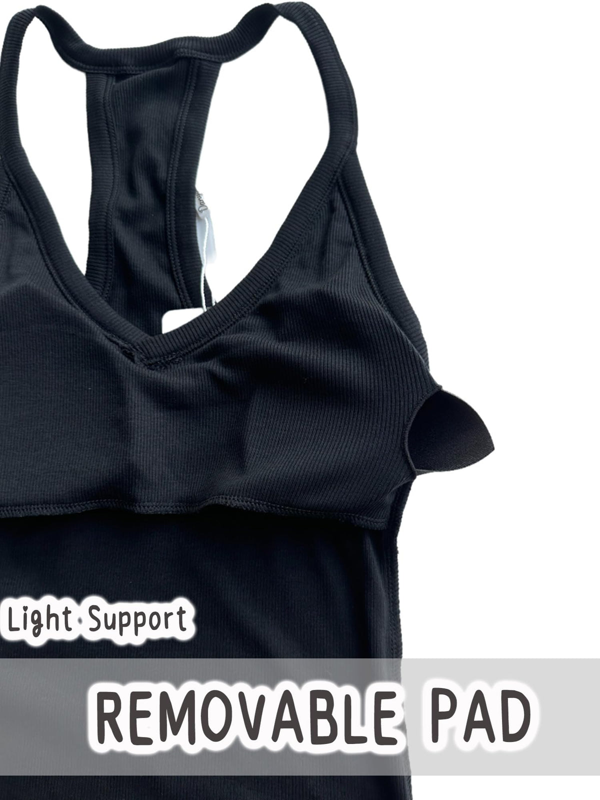Danysu V Neck Racerback Tank Top for Women with Built in Bra Ribbed Long Tank Fitted Basic Cami Tops Black M