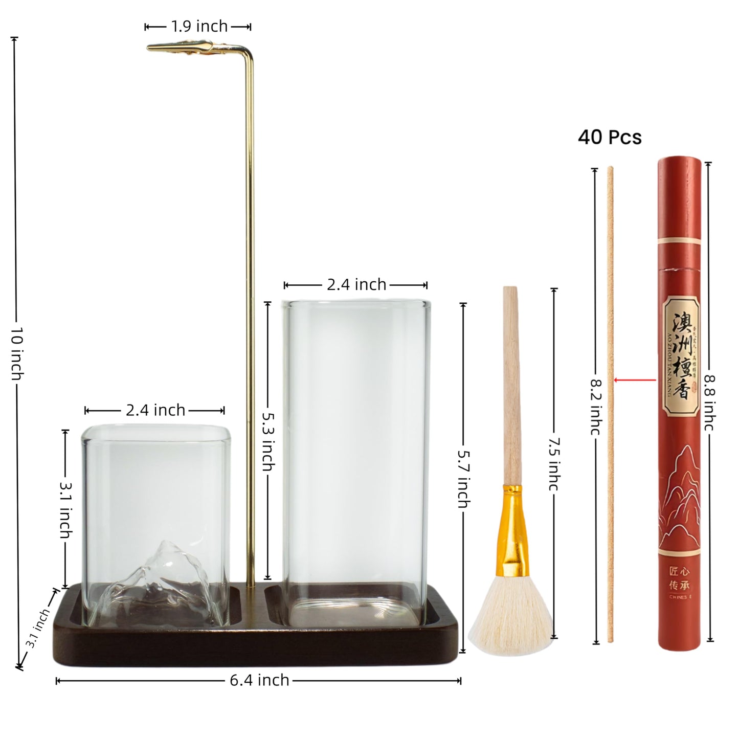 2 in 1 Incense Holder for Sticks, Anti-Ash Flying Burner with 40 Incense Sticks & Removable Glass Ash Catcher, Home Decor for Meditation Yoga Spa