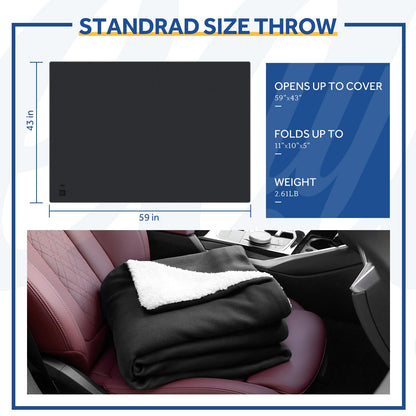 Sealy 12-Volt Heated Car Blanket, Portable Electric Blanket with 3 Heating Levels & 4 Hours Auto Off for Car, Truck, SUV, RV or Camping, Machine Washable, 59" X 43", Charcoal
