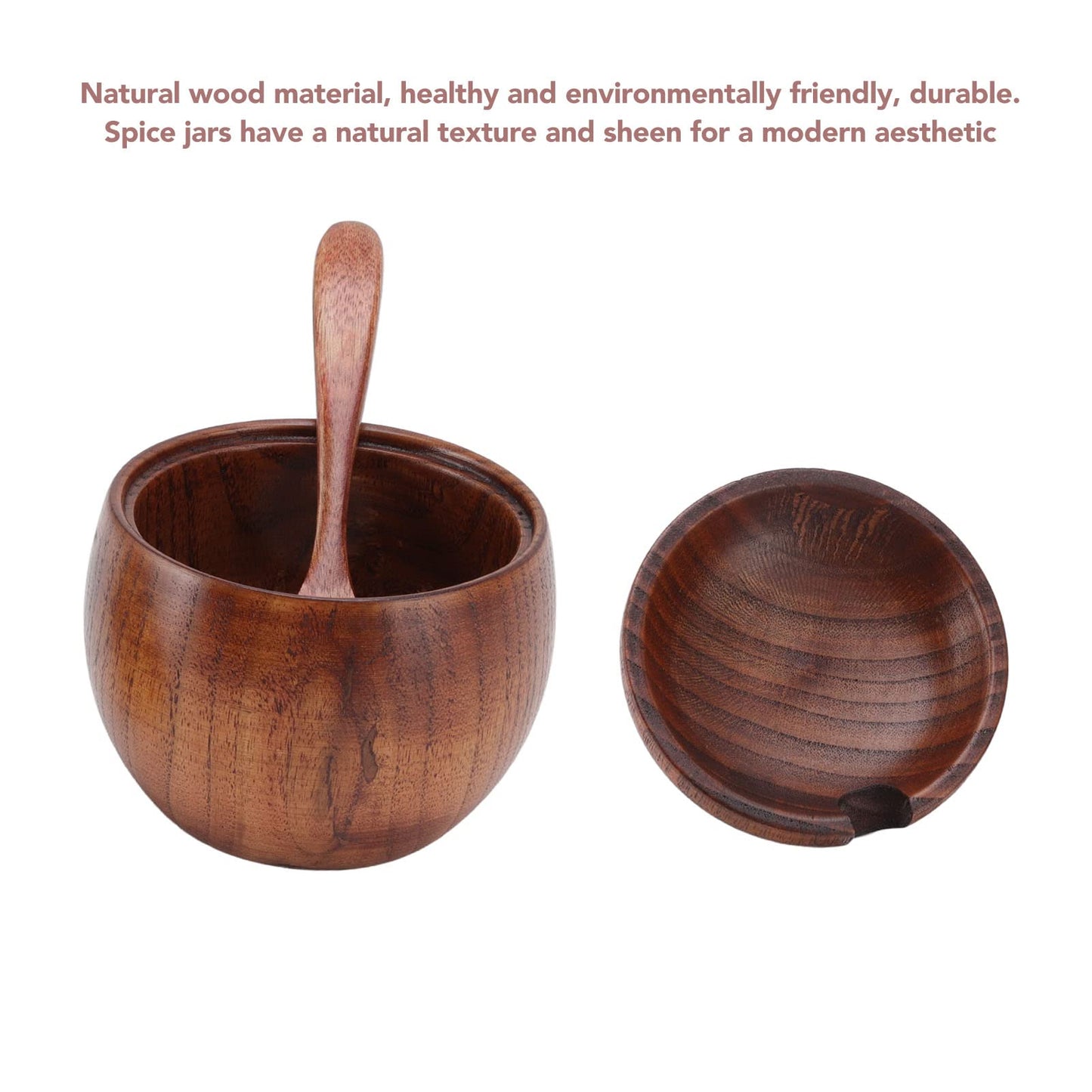 Jwthee Salt Pig, Salt Box Salt Cellar Salt Container Wood Salt Cellar with Lid and Spoon Wood Spice Jar Sugar Bowl Seasonings Storage Container for Kitchen