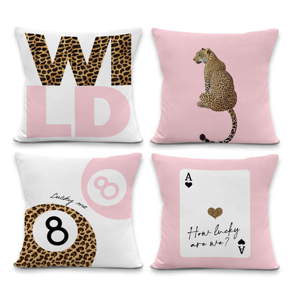 laveliabel Preppy Pink Cheetah Throw Pillow Covers 18x18 Set of 4, Girly Bedroom Decor, Cheetah Print Pillows, Trendy Leopard Lucky 8 Balls Pillowcases Cushion Case for Teen Girls Room Dorm Decor