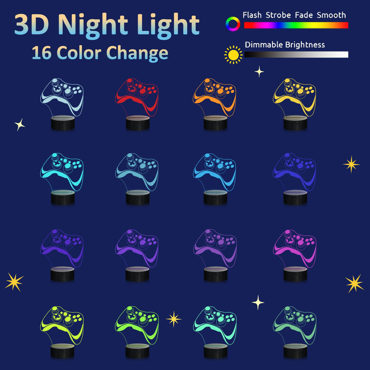 Attivolife Gamepad 3D Lamp, Hologram Illusion Controller Night Light for Kid, 16 Colors Changing & Remote Dimmer Control, Cool Boy Girl Video Gaming Room Accessories as Xmas Birthday Gift for Teen