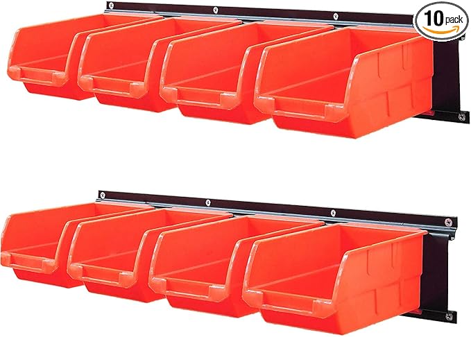 Wallmaster 8-Bin Storage Bins Garage Rack System 2-Tier Orange Tool Organizers