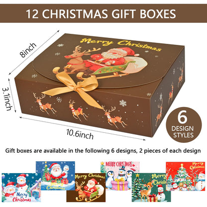 Xylitic 12Pack Christmas Boxes for Gifts with Lids, 10.6×7.8×3.1 Inch Christmas Gift Boxes with Lids for Presents, Xmas Holiday Wrapping Boxes for Gifts
