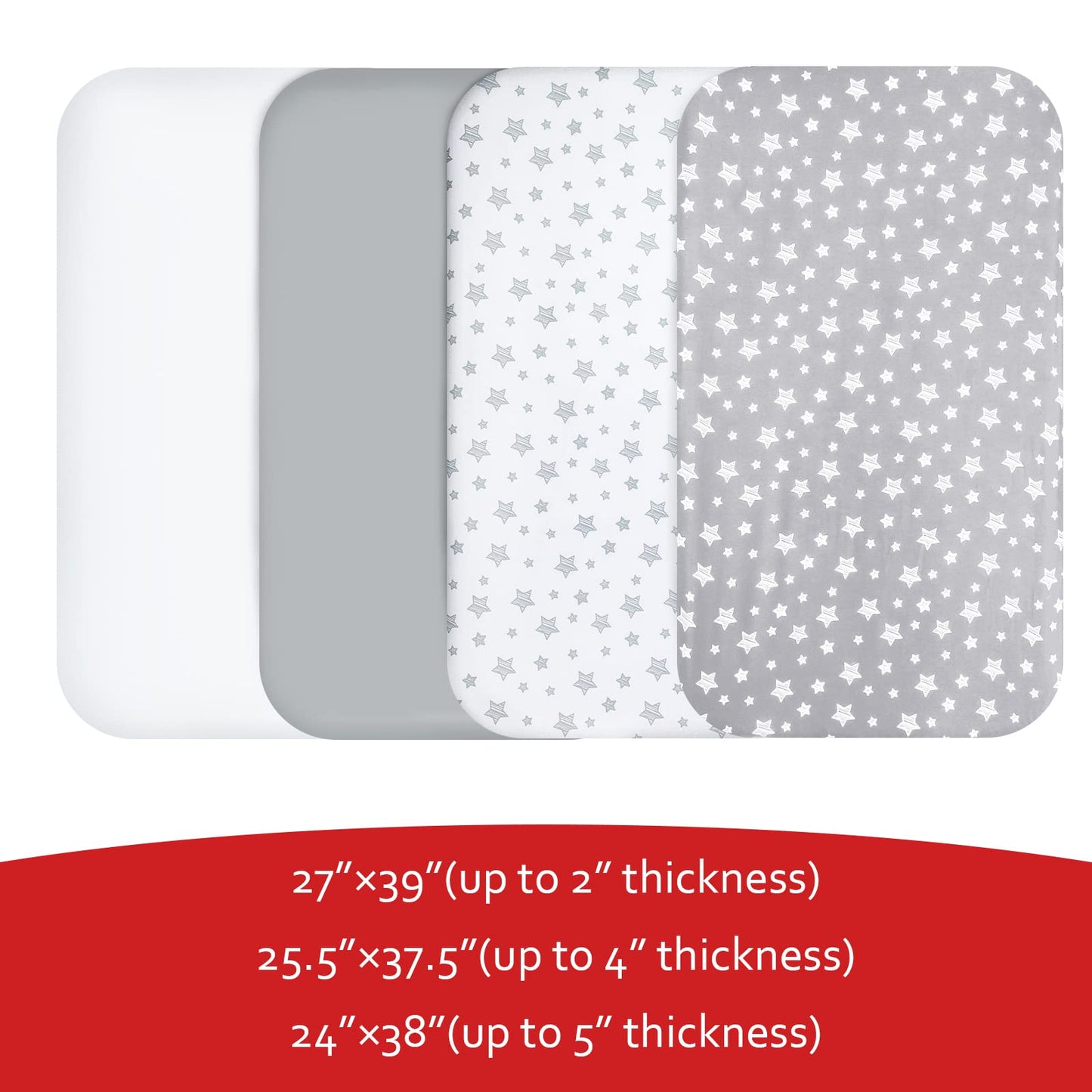 Pack and Play Sheets, 4 Pack Mini Crib Sheets, Stretchy Pack n Play Playard Fitted Sheet, Compatible with Graco Pack n Play, Soft and Breathable Material, Grey