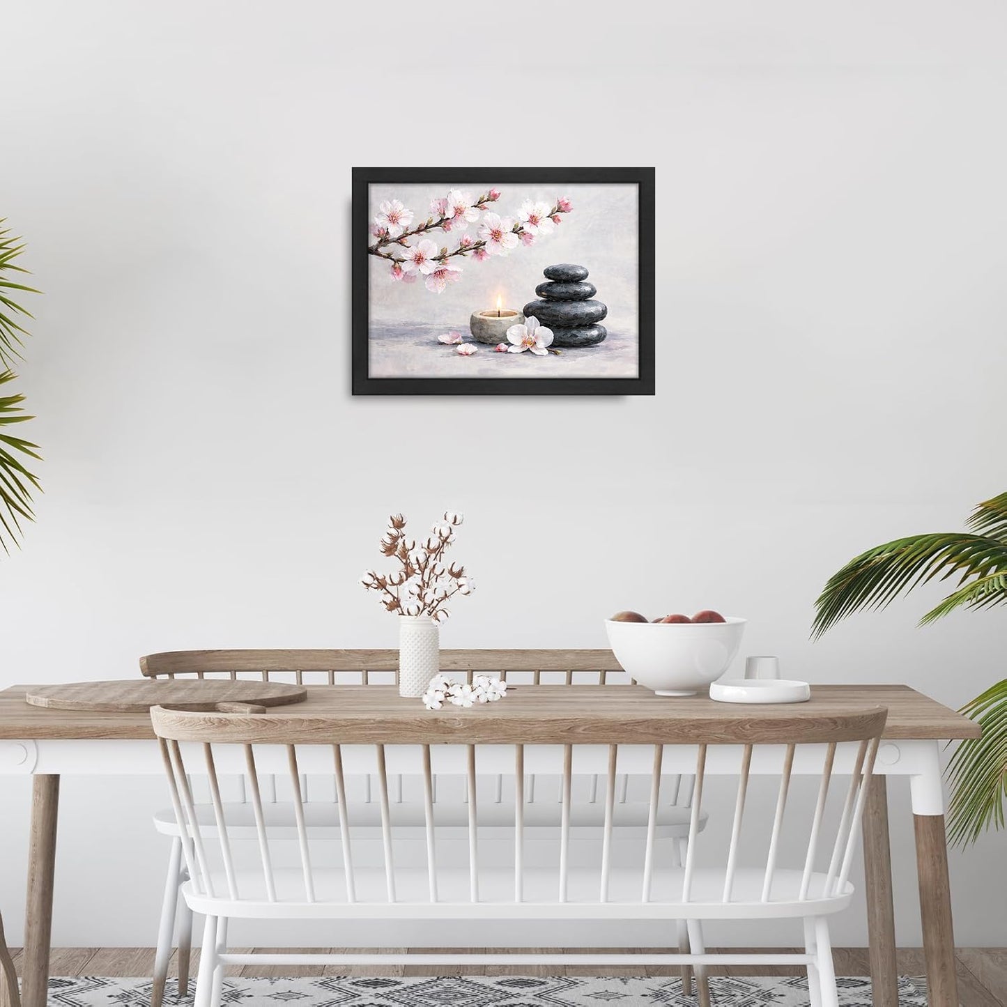 Framed Zen Stones Wall Art Yoga Meditation Picture Wall Decor Zen Minimalist Canvas Print Painting Neutral Calming Artwork Gifts for Bathroom Spa Room Bedroom Home Decoration 12"x16"