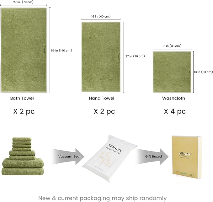 SEMAXE Sage Green Bath Towel Set, 100% Cotton Bathroom Towels