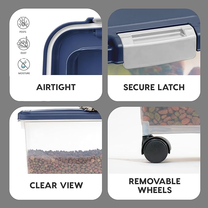 IRIS USA Airtight Dog Food Storage Container, Attachable Wheels,