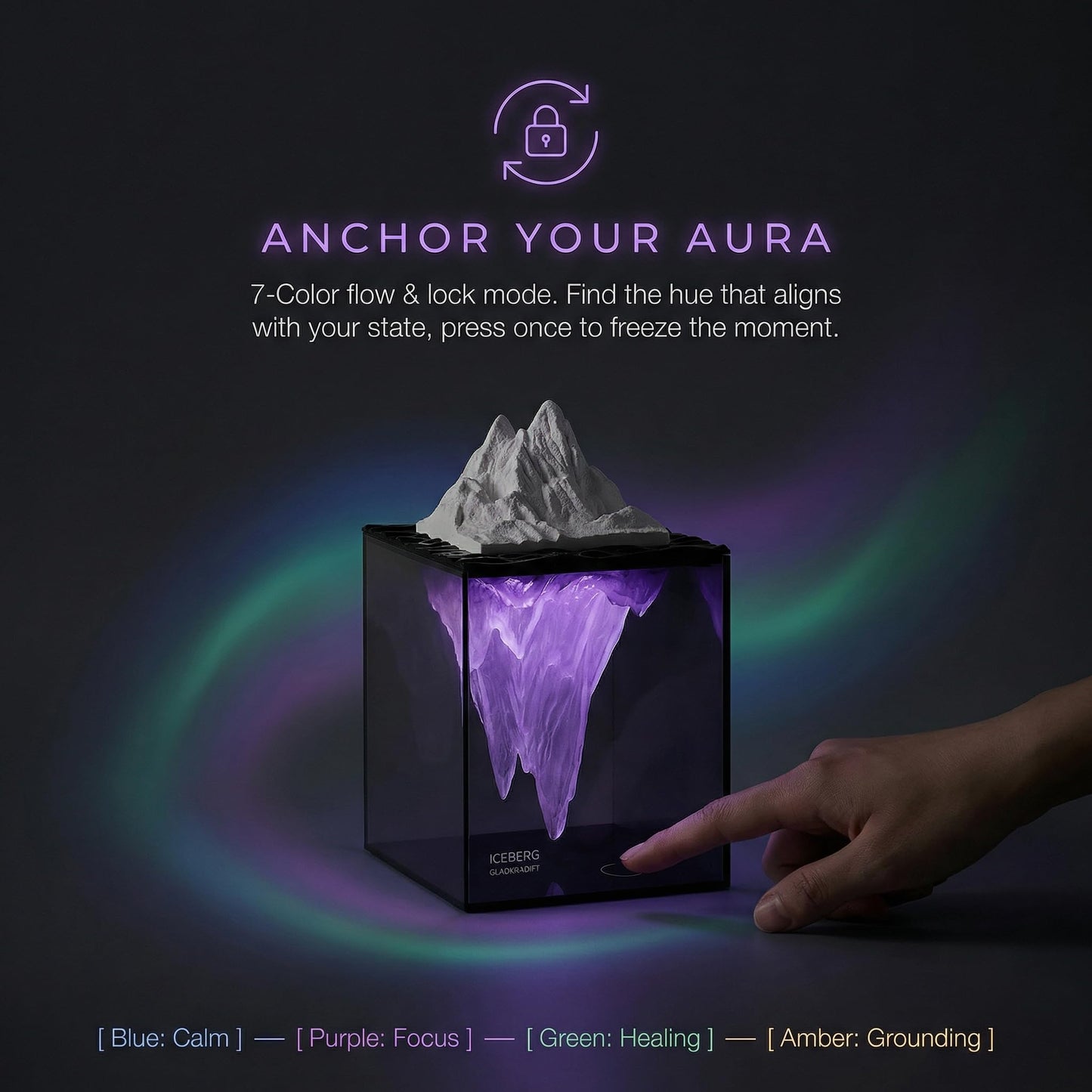 Calming Iceberg Essential Oil Stone Diffuser & Mood Lamp, Silent Flameless Aromatherapy Night Light, Minimalist Zen Decor for Stress Relief, Mindfulness & Meditation Gift (Pro - RGB Pink)