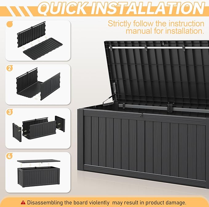 Outdoor Storage Box, Resin Deck Boxes Indoor and outdoor, Waterproof Storage Box Lockable Lid (Black, 120 Gallon)