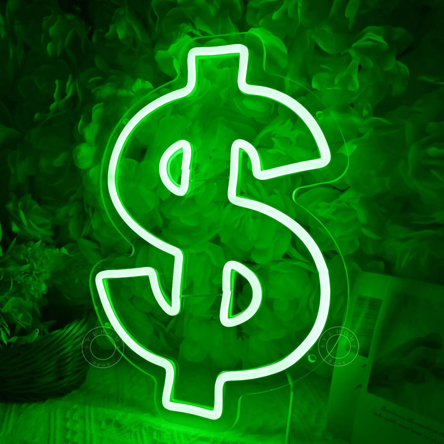 SYLHOME Dollar Led Neon Light Sign Money Green Home Office Shop Bar Business Company Wall Sign Decor Birthday Christmas Party Decor 13.78" X 9.65" USB