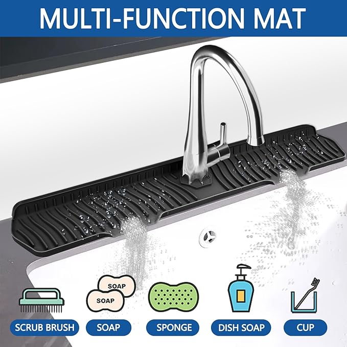 Kitchen Sink Splash Guard Gen2-30" x 6'' Silicone Sink Mat Splash Guard fit