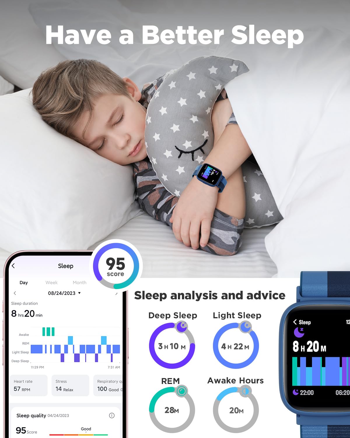 BIGGERFIVE Kids Smart Watch, 1.8" Fitness Watch Pedometer, Heart Rate, IP68 Waterproof, Sleep Tracker, Calorie Step Counter, 5 Puzzle Games with/without APP for Girls Boys Teens 5-16, Nylon