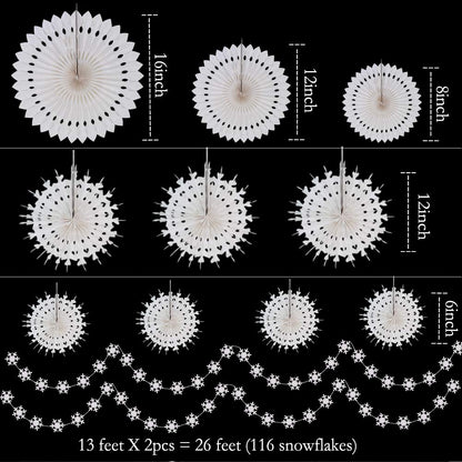 Decor365 Winter Wonderland Snowflake Party Decorations Hanging Paper Paper Fan Snowflakes Guirnaldas Decoración para/Frozen Birthday/Baby Shower/Wedding Party Supplies