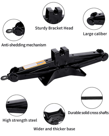 1.5-ton Scissor Jack in Your car's Roadside Emergency kit, Must-Have Spare tire Replacement Stand Tool for Your Vehicle, Telescoping Lug Nut Removal Tool, Ratchet Wrench, Tire Pressure Gauge (1.5T)