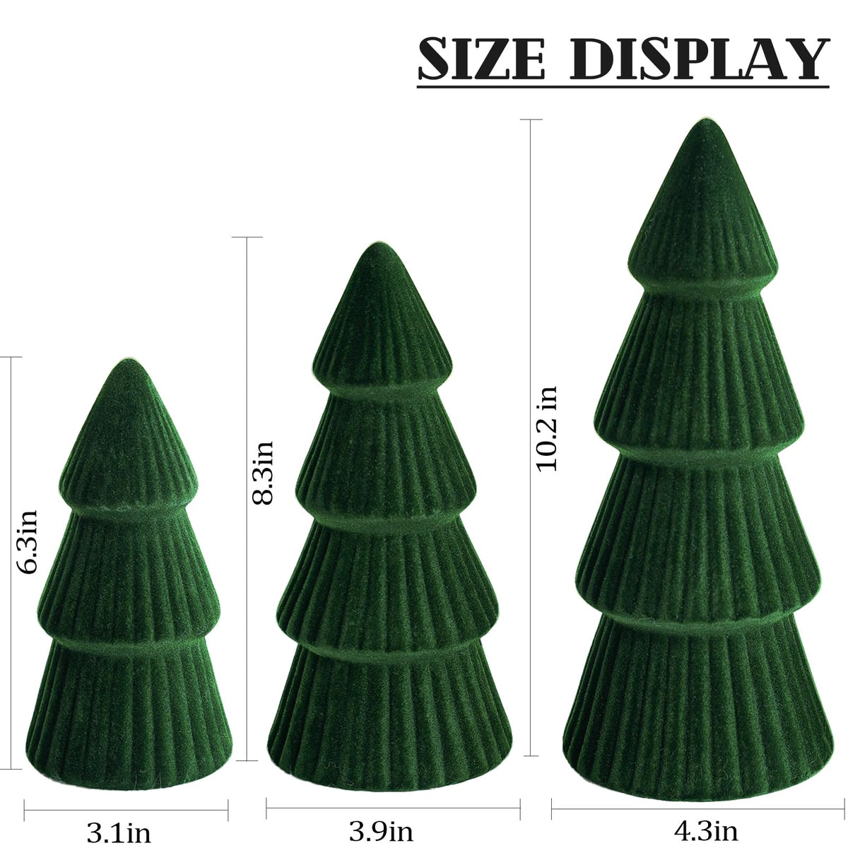 Christmas Decorations - Set of 3 Velvet Ceramic Christmas Trees - Modern Cone Indoor Christmas Decoration Centerpieces for Table Mantel and Living Room Home Decor (Green)