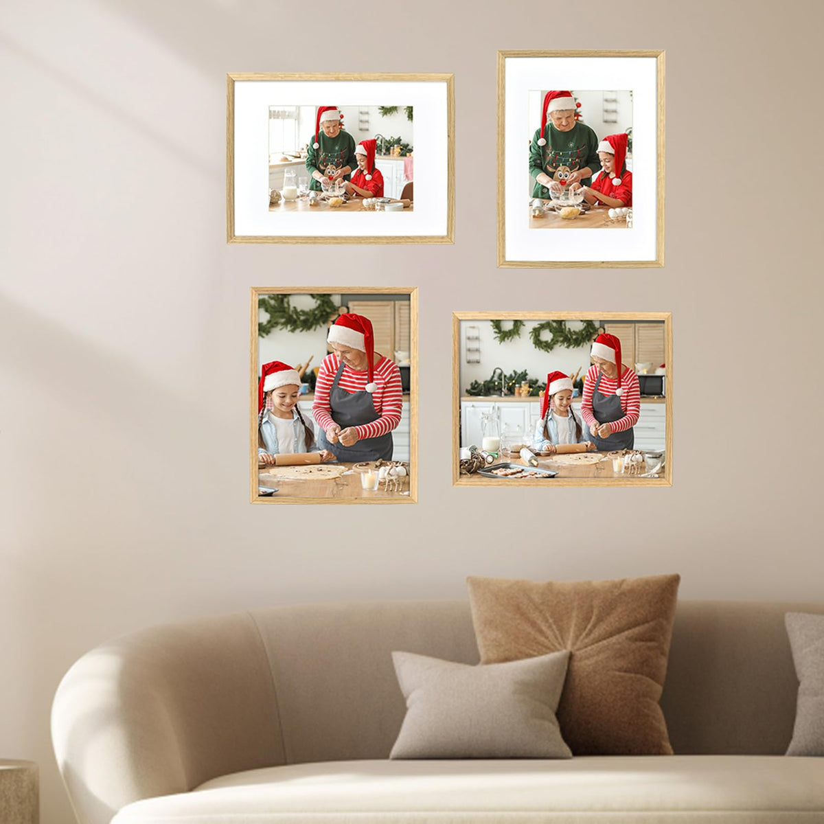 Atryinous 8x10 Picture Frame Set of 6 Solid Oak Wood Photo Frames with Plexiglass Display Picture 5x7 with mat or 8 x 10 without mat Tabletop or Wall Hanging Collage Gallery Wall Decor