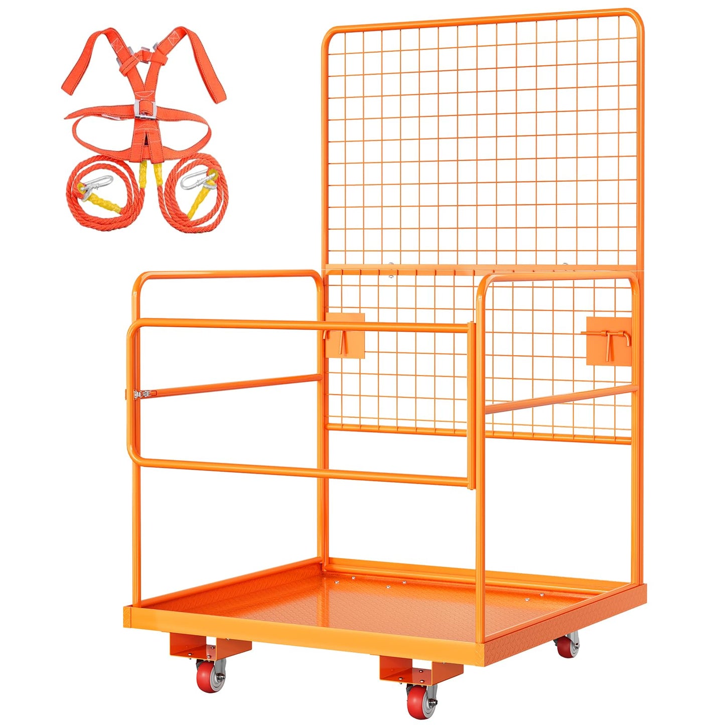 43"X45" Forklift Safety Cage with Wheels, 1800Lbs Capacity Forklift Work Platform with Non-Slip Platform & Lock, Heavy-Duty Lift Basket Aerial Platform for Warehouse Rack Repair/Construction