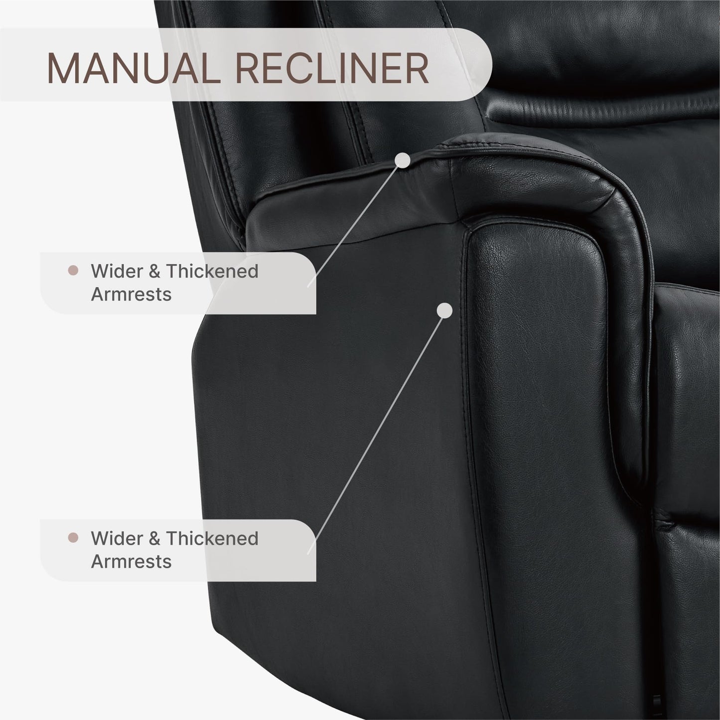 KISLOT Leather Recliner Chair, 360° Swivel Rocker Faux Leather Manual Recliner with Adjustable Backrest & Footrest Ergonomic Single Lounge Chair for Living Room, Bedroom, Home Theater