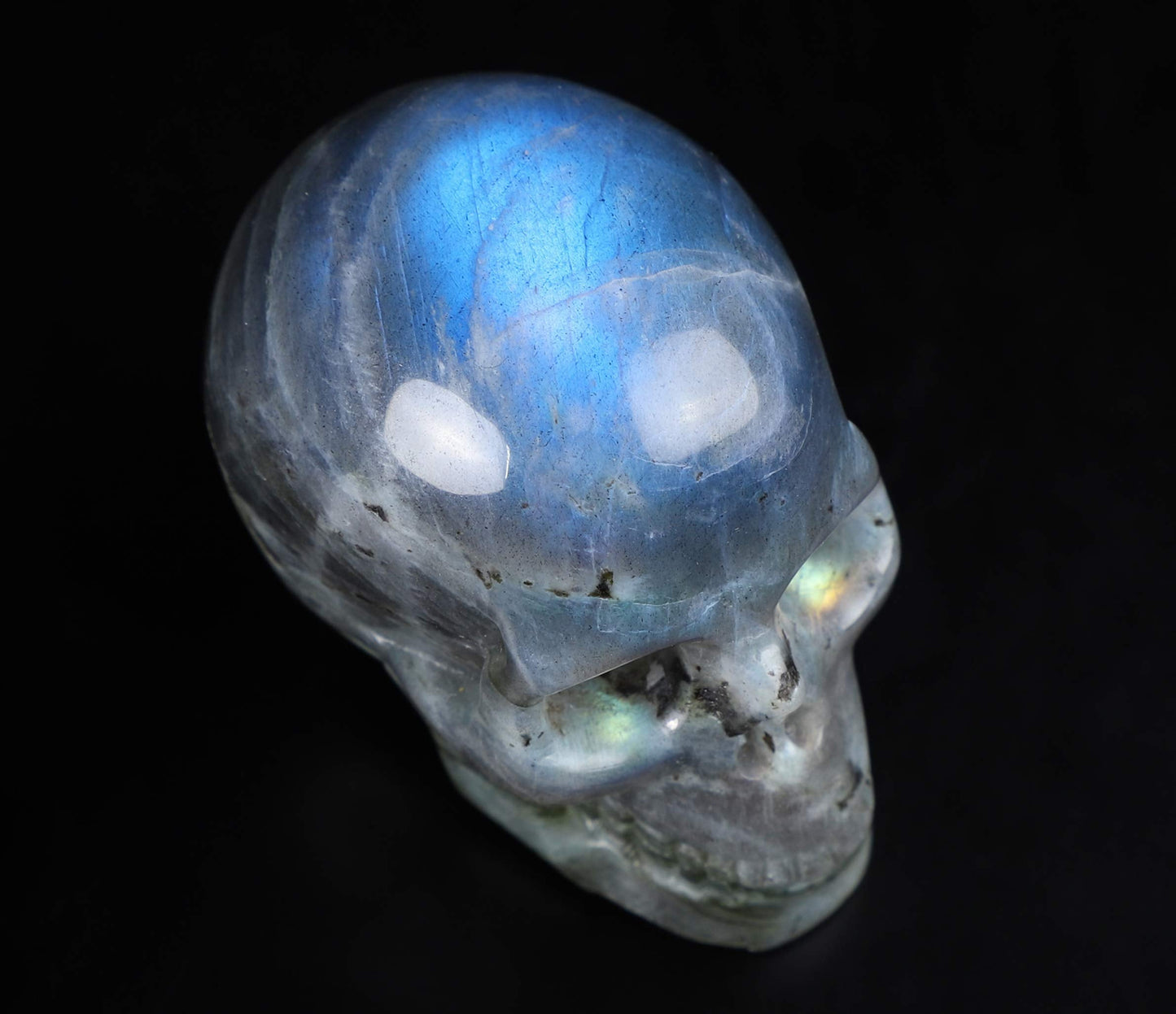 Skullis 2.0" Labradorite Crystal Skull Head, Hand Carved Gemstone Fine Art Sculpture, Reiki Healing Stone Statue.