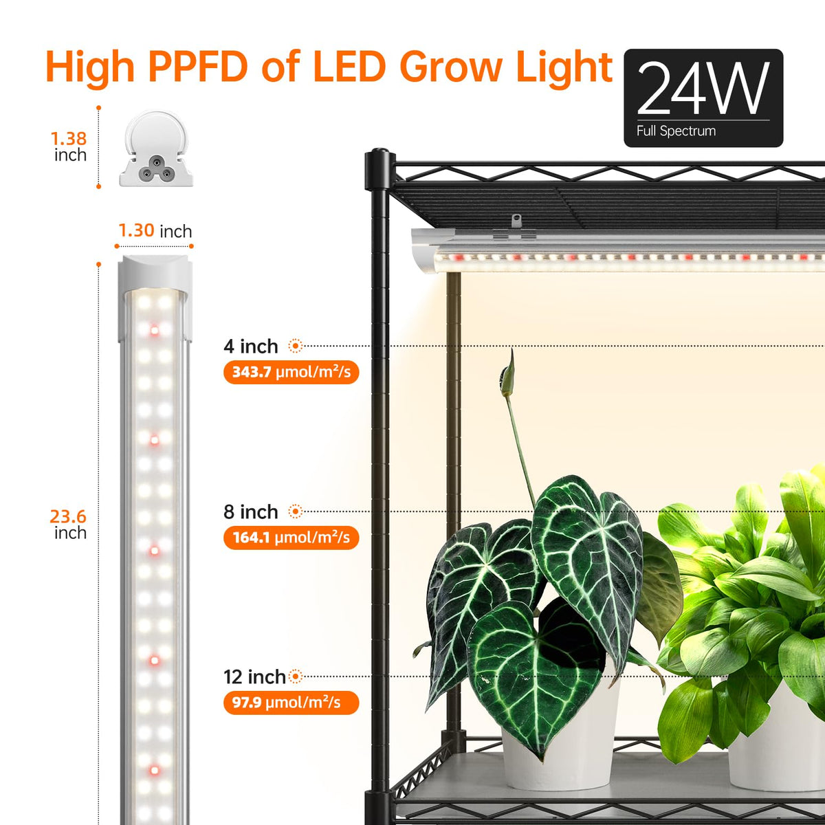 Bstrip Plant Shelf with Grow Light, Metal Plant Stand with Adjustable Rack and Wheels, 5 Pack T8 Full Spectrum Grow Light Strip for Indoor Plants, Seed Starting, Seed Tray, 35.4"x13.8"x71"