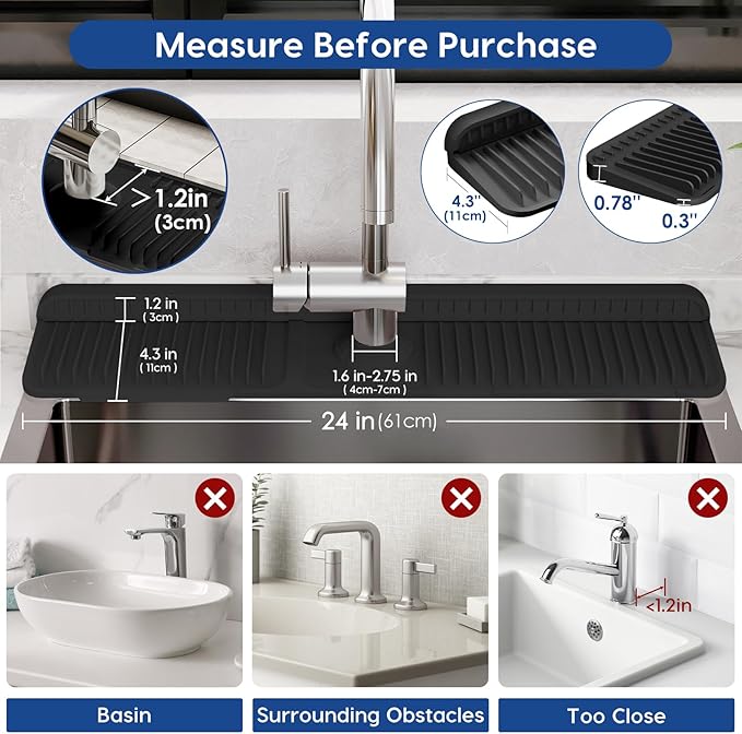 24 Inch Silicone Faucet Mat for Kitchen Sink Splash Guard