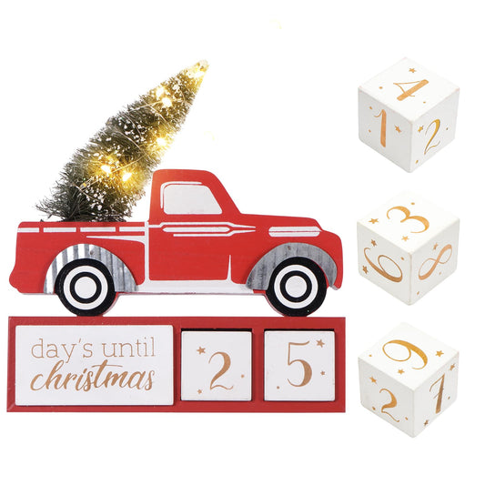 Christmas Tree Truck Count Down LED Lighted 99 Days Advent Calendar with Timer Farmhouse Vintage Rustic Block Winter Holiday Decorations for Home Table House Kitchen