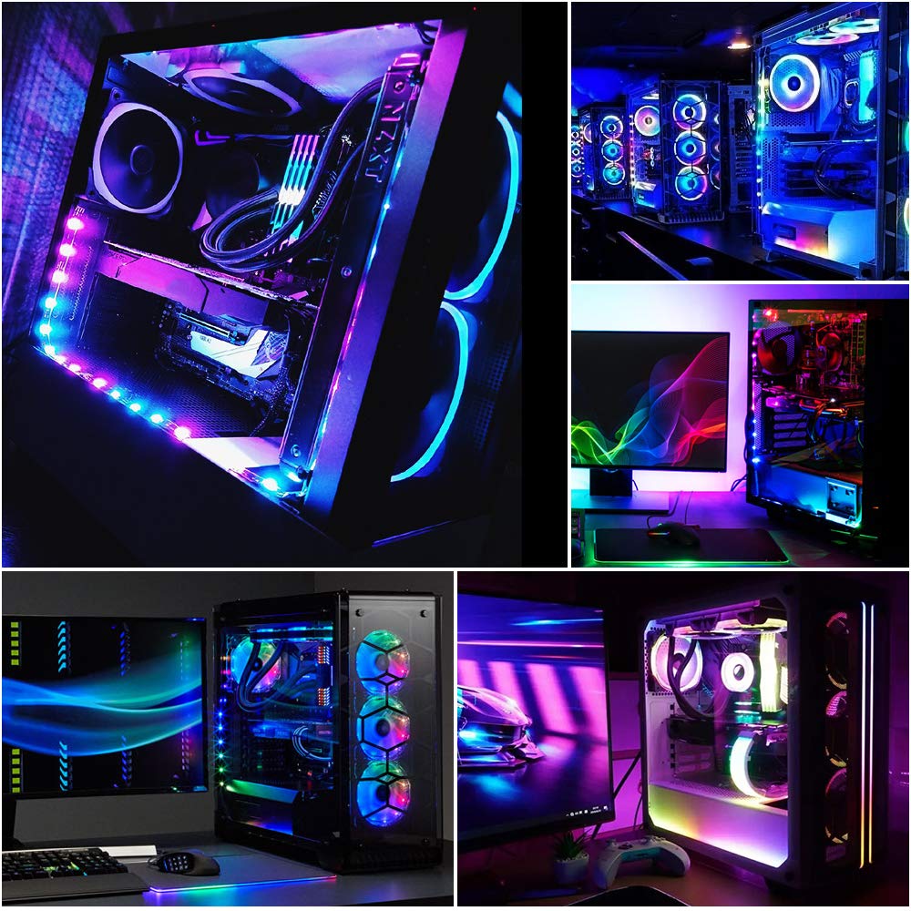 Speclux PC Addressable RGB LED Strip Lights Kit - Magnetic PC Case Lighting, 2PCS 42LEDs ARGB Strip for 5V 3pin RGB Header Motherboard Asus Aura, Asrock RGB Led, Gigabyte RGB Fusion, MSI Mystic Light