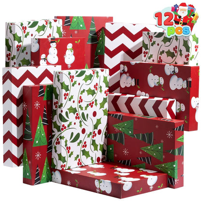 JOYIN 12 PCS Christmas Shirt Gift Boxes with Lids for Presents, Large Robe Cardboard Boxes, Xmas Bright Decorative Box for Clothes, Birthday Holiday Wedding Gift Wrapping Decor, Hat, Sweater and Coat