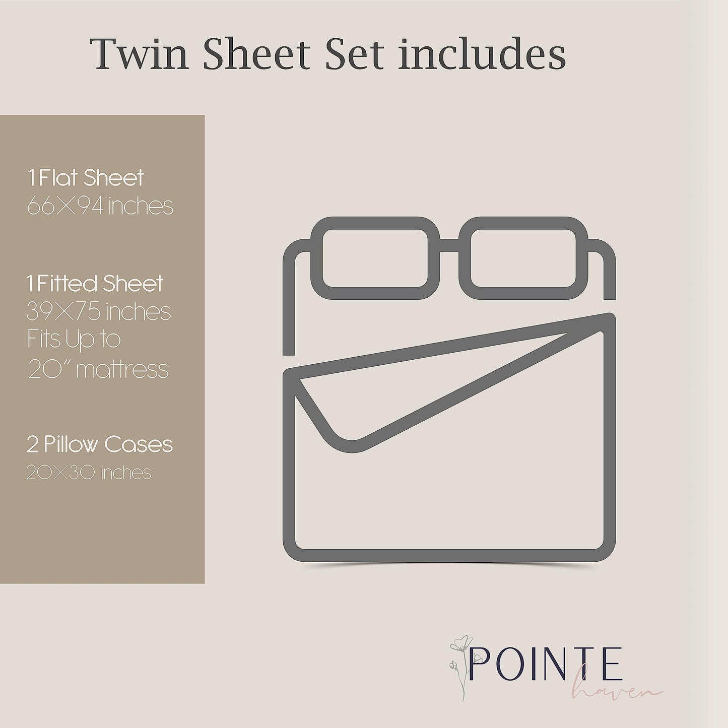 Pointehaven Bedding 3 Pieces Twin 100% Cotton Percale Sheets- Printed Bed Sheet & Pillowcase Sets- Soft Cotton Bed Sheets Set- Fits Mattress 18 inches Deep Pocket (Twin, Cypress)
