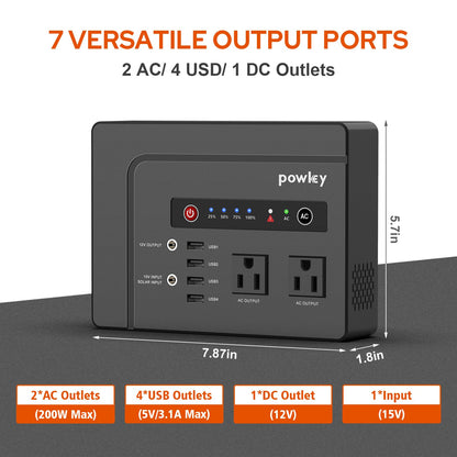 Powkey Solar Generator with Panel,200W Portable Power Station with Solar Panel 40W, 110V Pure Sine Wave DC/USB/AC Outlet Electric Generator Battery Backup for Outdoor Camping Emergency Home