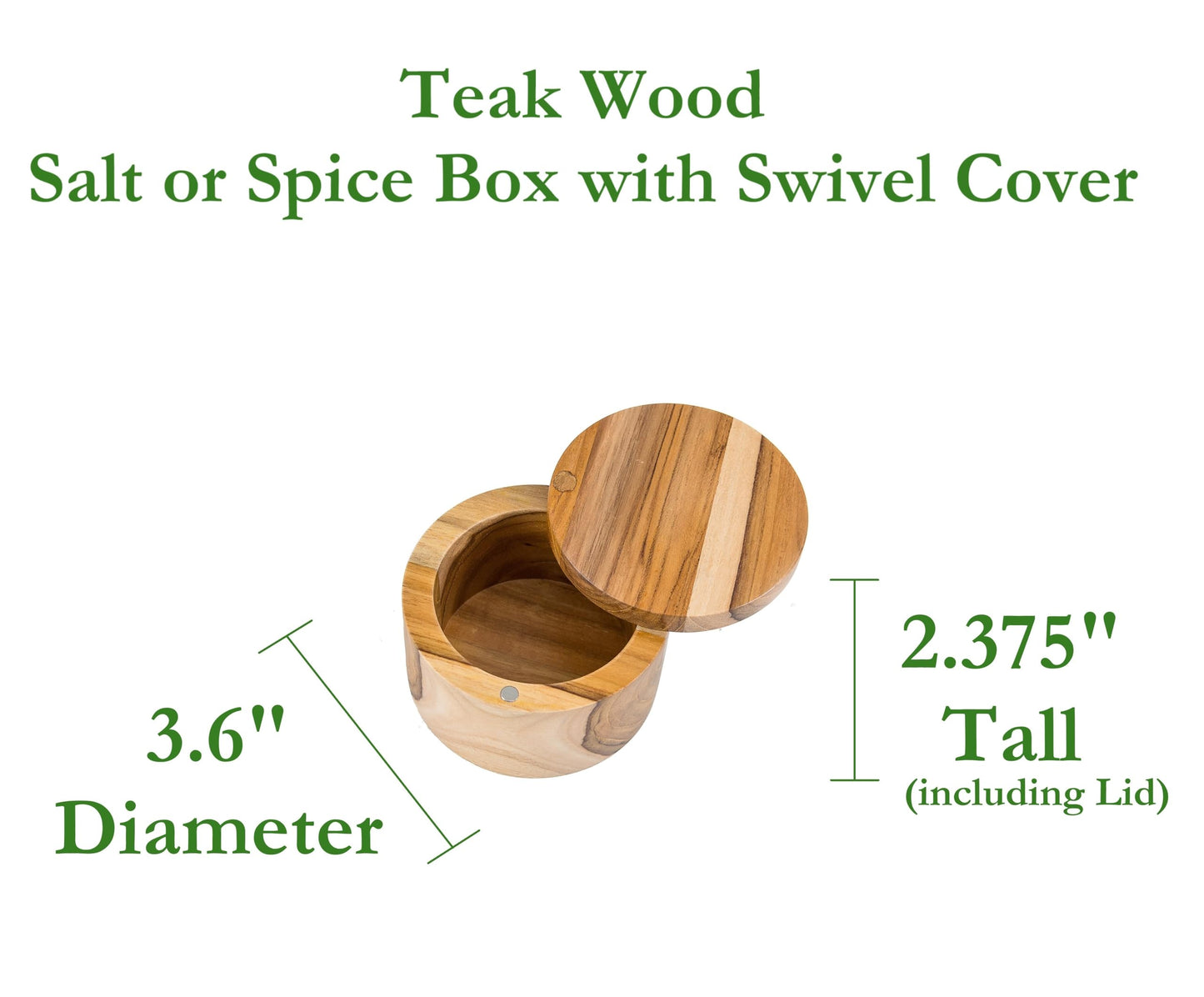 Lipper International Teak Wood Salt or Spice Box with Swivel Cover, 3.6" Diameter x 2.375" Tall