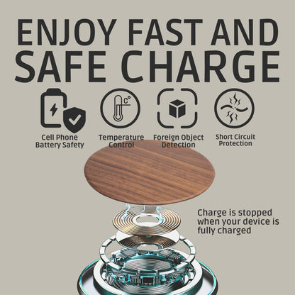 GARCIX 15W Wooden Wireless Charger | Stylish Design Qi Wireless Charger Station | USB Type C Cable | Compatible for iPhone 15 14 13 Pro MAX X Plus, Samsung Galaxy Ultra, Airpods