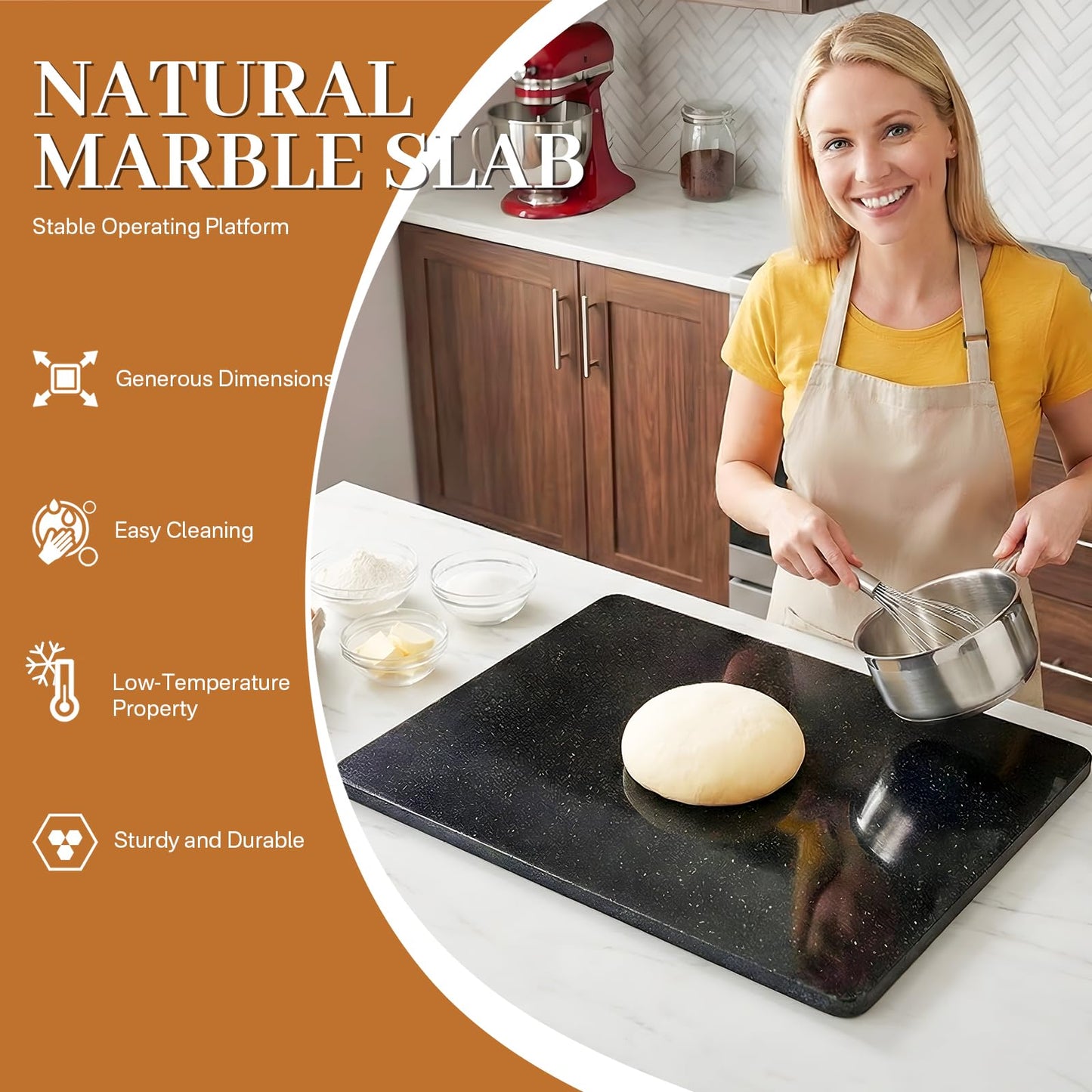 DACHUN Natural Granite Cutting Board For Kitchen,With Non-Slip Feet,For Cake Dough,Large Marble Stone Pastry Slab 16x20 Inch, Black