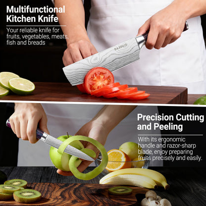 3-Piece Kitchen Chef Knife Set - 8" Chef Knife & 7" Nakiri Knife & 5" Utility Knife, Professional High-Carbon Stainless Steel Ultra Sharp Knives with Ergonomic Wood Handle & Gift Box for Cooking