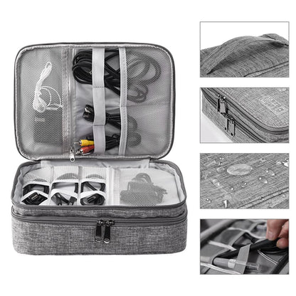 HCFGS Travel Cable Organiser Bag, Electronics Accessories Organizer Bag Extra Large 3-Layers Universal Carry Travel Gadget Bag for Power Bank, Memory Card, Data cable, Charger Hard Disk (Grey)