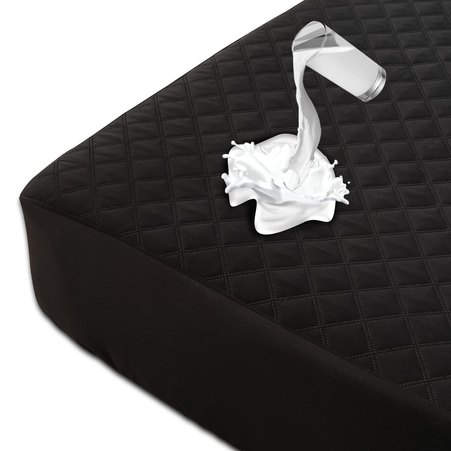 Mecerock Twin Mattress Protector Waterproof, Quilted Fitted, 18 Inches Deep Pocket, Black