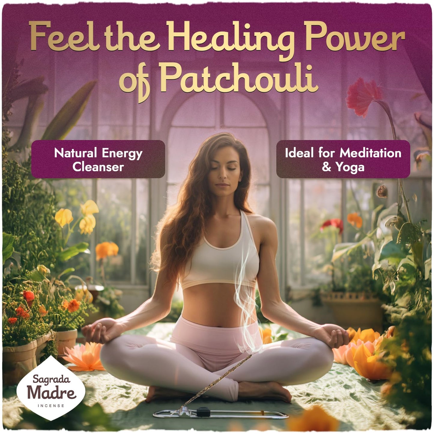 Sargada Madre - 8 Natural Patchouli Incense Sticks, 9 Inches Each - Aromatherapy Sticks for Protection, Love & Prosperity - Purify Your Space & Attract Positive Energy - Extended 1 Hour Burn Time