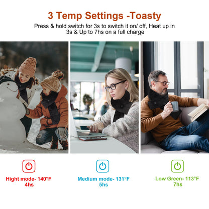 Neck Heating Pad Heated Scarf Rechargeable,Heating Pad for Neck Pain &Stiffness Relief,Heated Neck wrap Warmer with 7000mAh Power Bank,Cordless Thermal Neck Brace,Gifts for Women Men (Black)