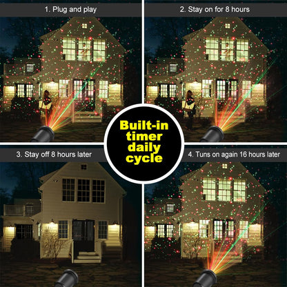 Christmas Laser Light Projector Red and Green Star Laser Lights Show with Timer for Outdoor Decorations Waterproof Landscape Lighting for Christmas and Holidays