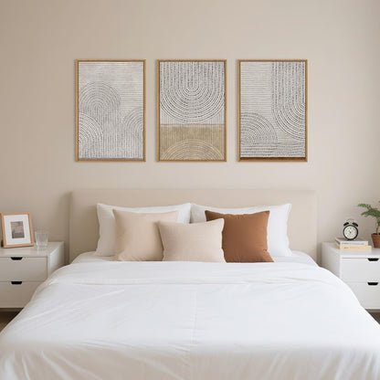 Aryroi Large Neutral Spiral Circles Framed Canvas Wall Art,Boho Beige Geometric Wall Decor,Modern Abstract Arch Artwork,Mid Century Minimalist Art Print for Living Room,Bedroom,Office- 16"x24"x3
