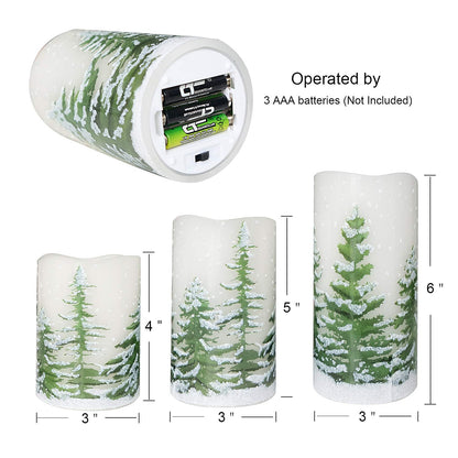 DRomance Christmas Flameless Candles with 6 Hour Timer, 3 Pack Real Wax LED Pillar Candles Warm Light Flickering Holiday Decor(Green Christmas Tree, 3 x 4,5,6 Inches)