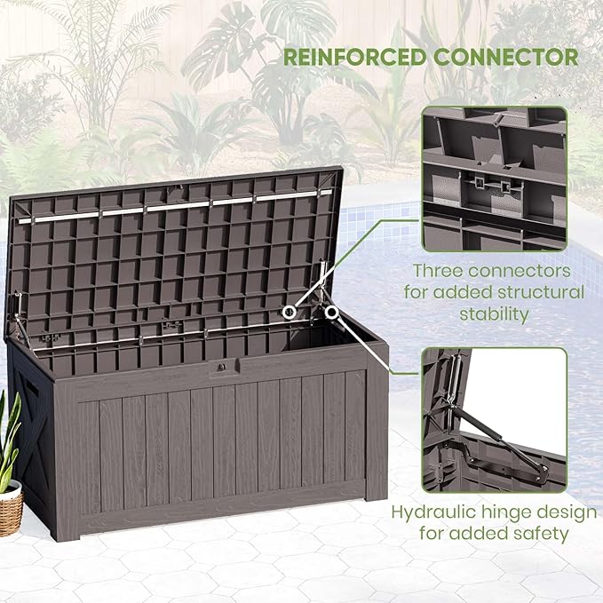 Patiowell 120 Gallon Large Deck Box, Outdoor Lockable Storage Box for Gardening Tools, Waterproof Deck Box for Patio Furniture, Brown