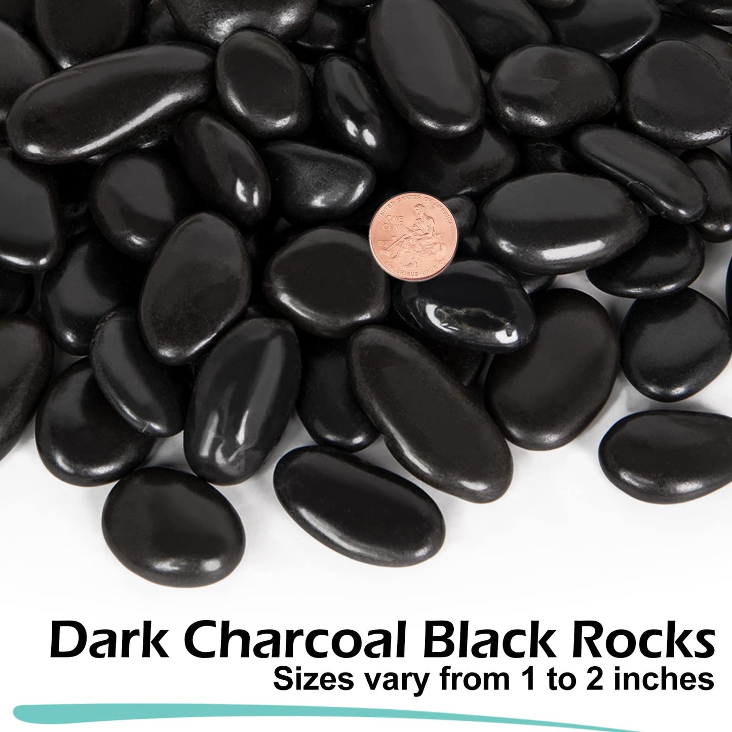 GASPRO 15 lb Black River Rocks for Landscaping, Polished Black Pebbles for Potted Plants & Vases, Large 1-2 Inch Decorative Stones for Garden Beds, Planters & Aquariums Decor