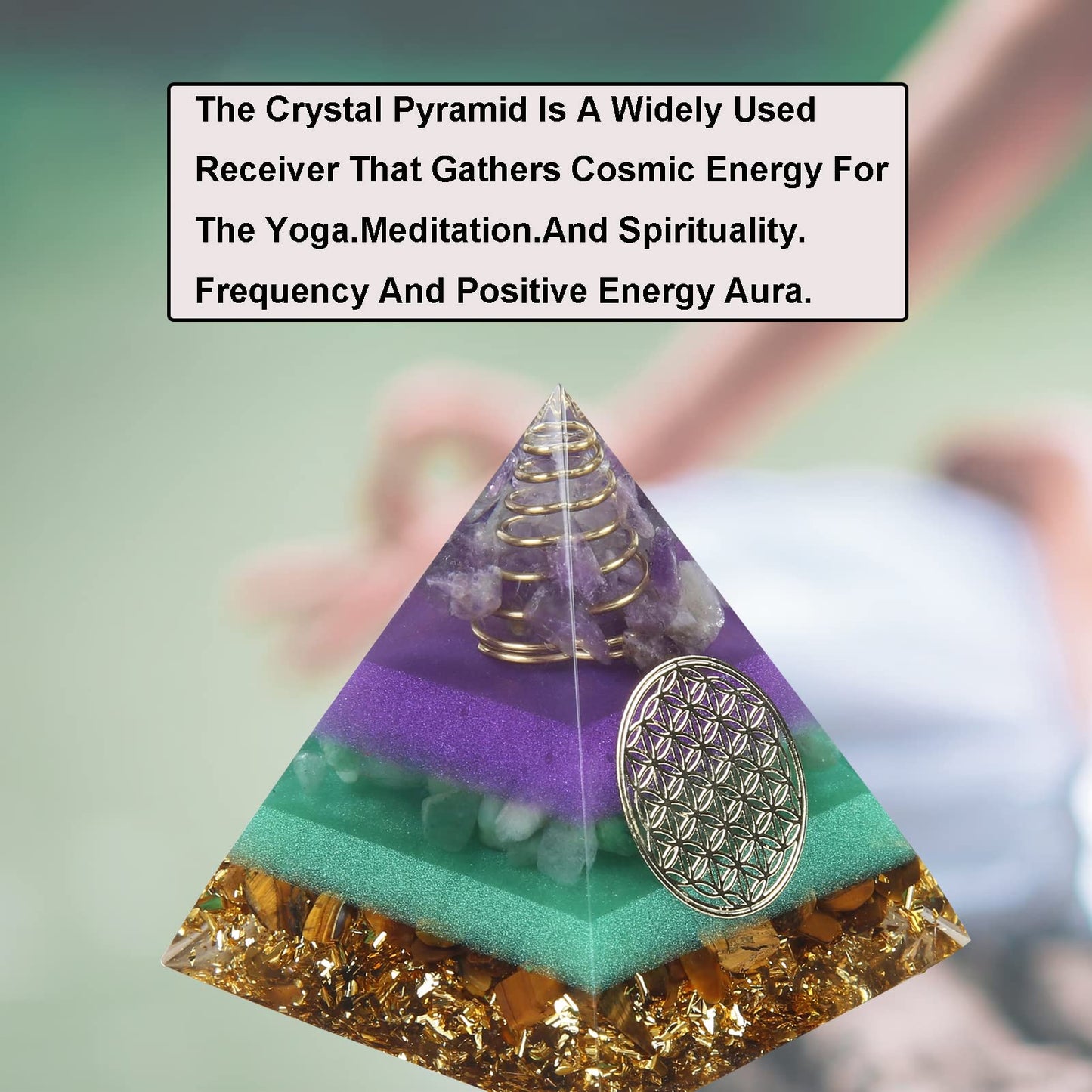 Orgone Pyramid - Positive Energy Source for Meditation, Stress Relief, Wealth Attraction | Crystal Pyramid Orgonite with Protection Crystals | Ideal Energy Generator & Stylish Room Decor