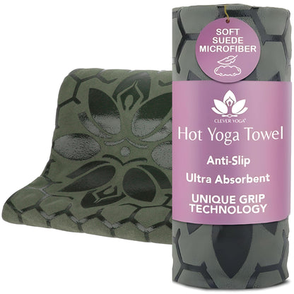 Clever Yoga Hot Yoga Mat Towel – Non-Slip Grip for Hot Yoga, Sweat Absorbent, Honeycomb Silicone Grip, Stays Flat – Ideal for Pilates, Travel, Washable & Lightweight - Dark Blue