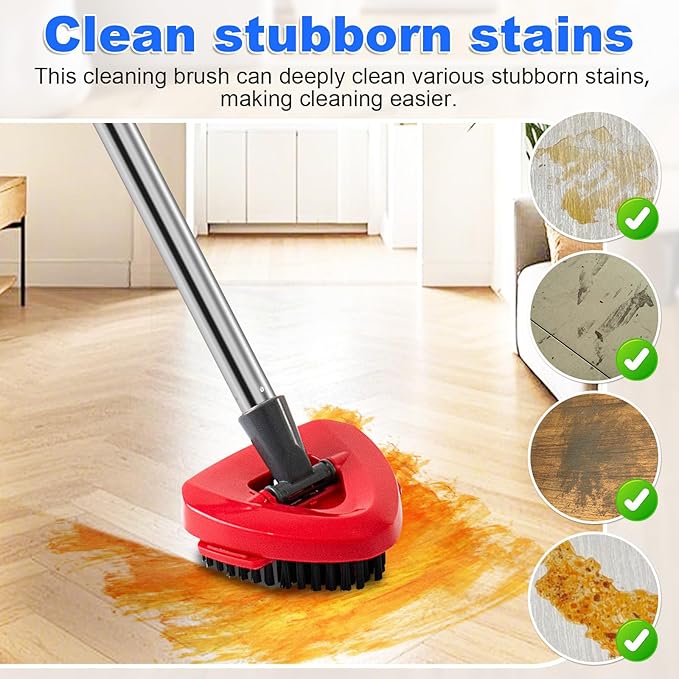 4-Section Stainless Steel Spin Mop Handles, Mop Base & Upgrade Scrub Brush Combo