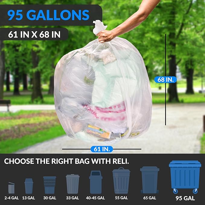 Reli. 95 Trash Bags Heavy Duty | 68 Trash Bags | Super Sizeable