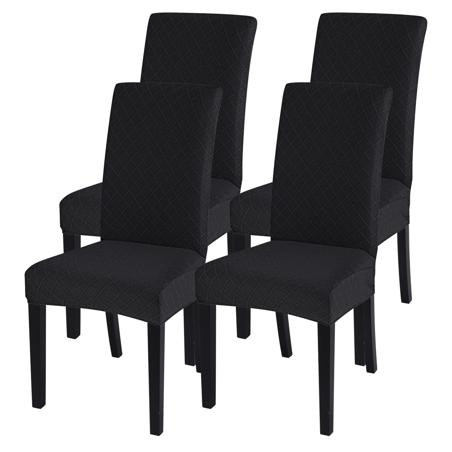 SearchI Dining Room Chair Covers Set of 4, Stretch Jacquard Parsons Chair Slipcovers Removable Washable Kitchen Chair Protector Cover for Dining Room, Hotel, Ceremony (Black Rhombus)