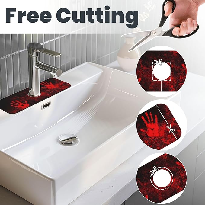 Halloween Scary Horror Red Blood Spatter Bloody Handprint Kitchen Sink Splash
